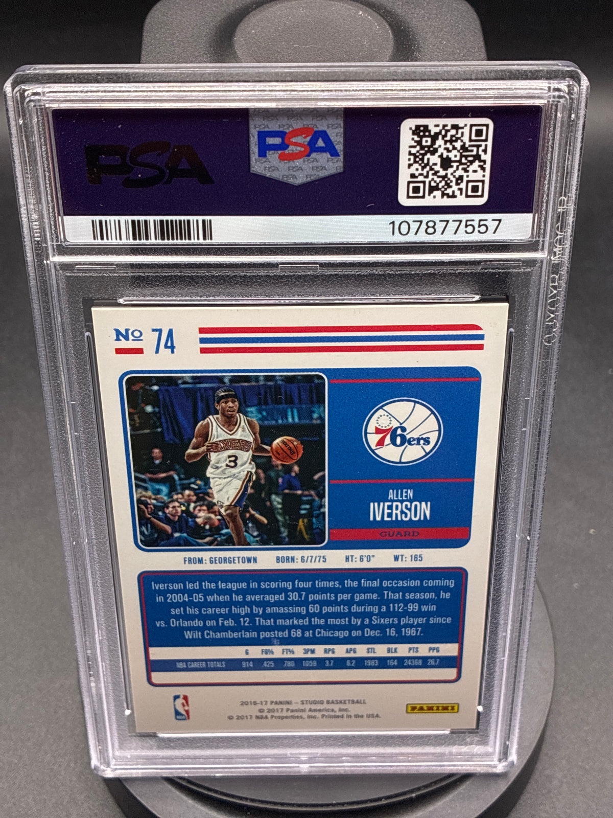 2016-17 Panini Studio Allen Iverson #74 PSA 10 Gem Mint