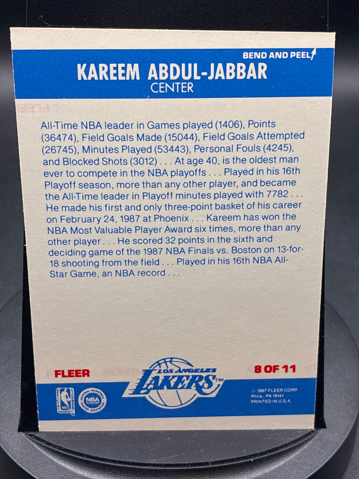 1987 Fleer Basketball Kareem Abdul-Jabbar Sticker #8