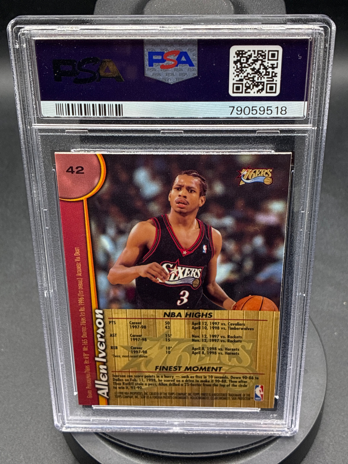 1998 Topps Finest Allen Iverson #42 PSA 10 GEM MINT