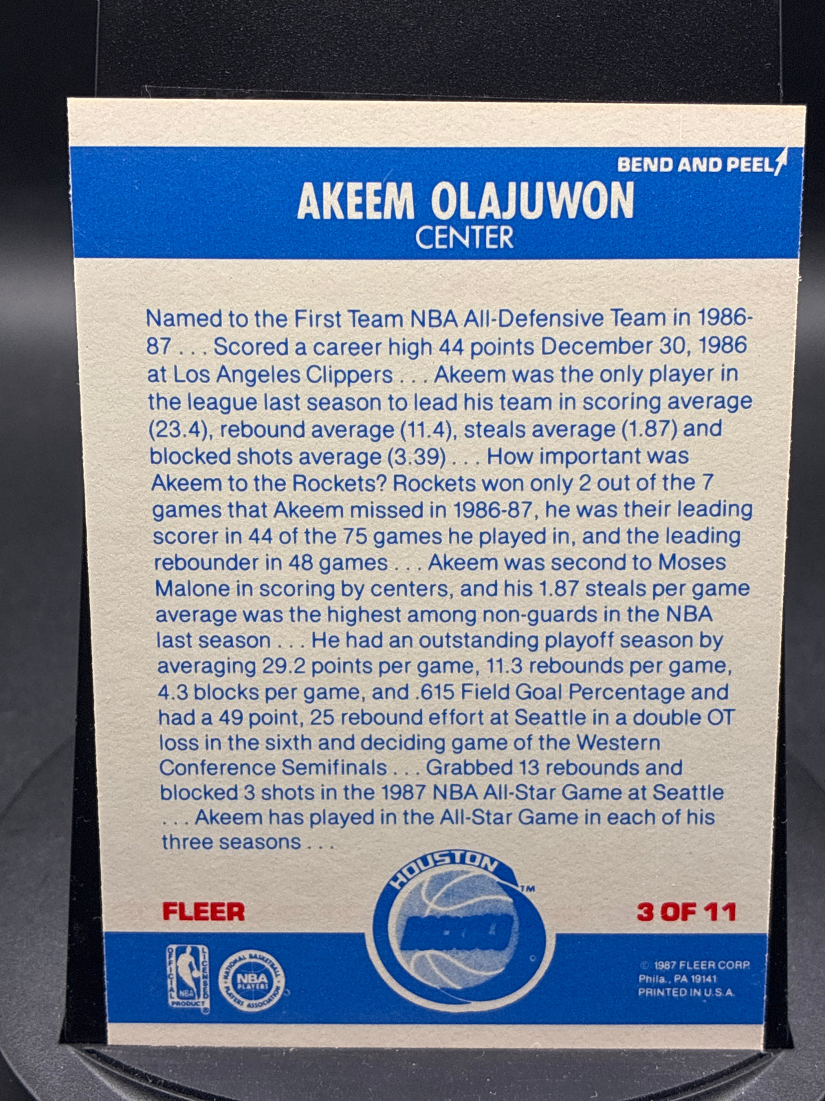 1987-88 Fleer Akeem Olajuwon #3 Star Sticker