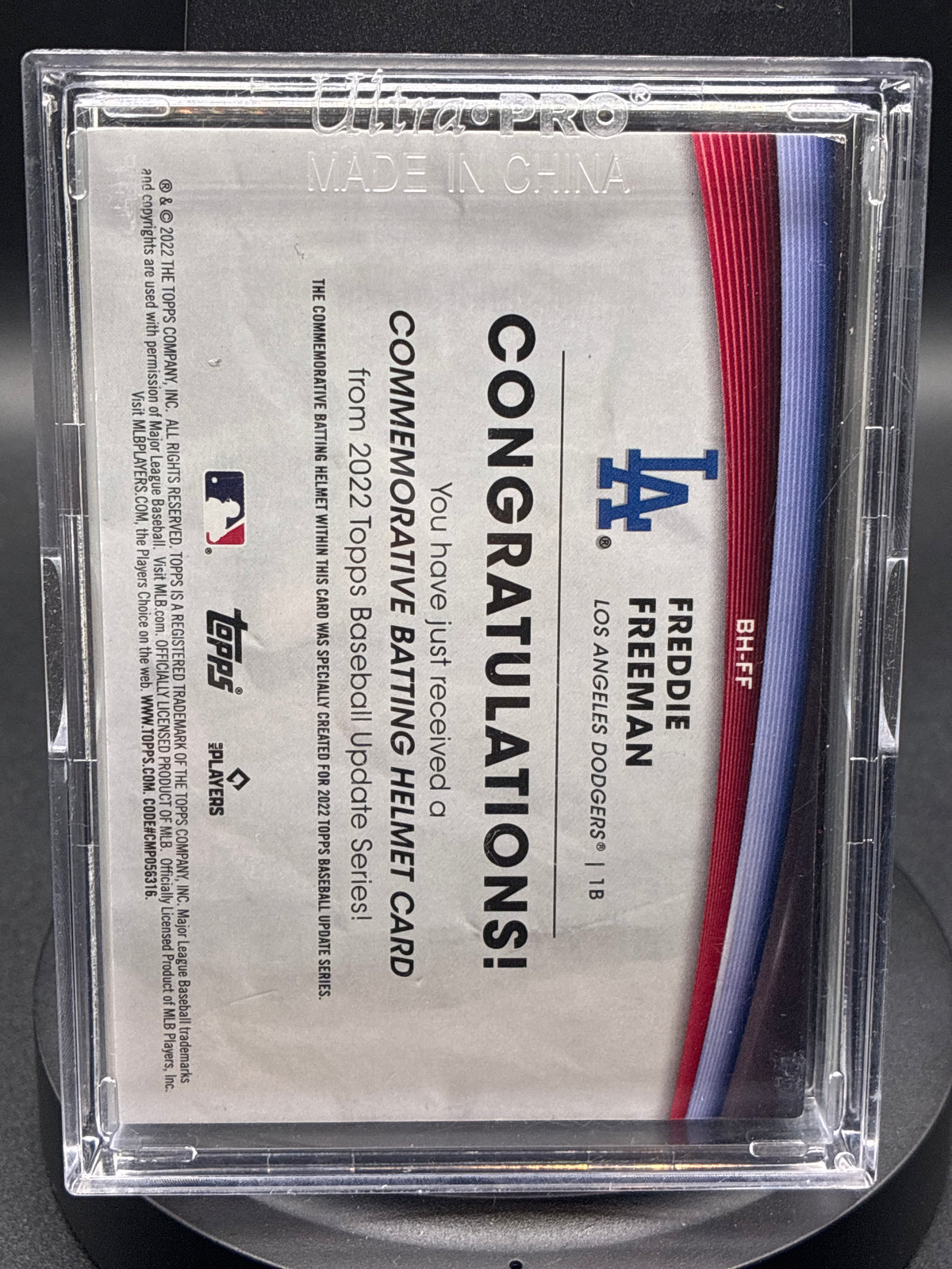2022 Topps Update Freddie Freeman Los Angeles Dodgers Commemorative Batting Helmet Card #BH-FF