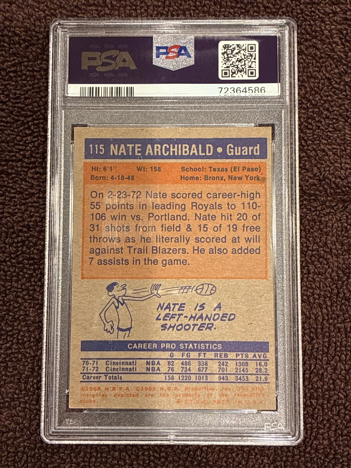 1972 Topps Nate Archibald #115 PSA 4.5 VG-EX+