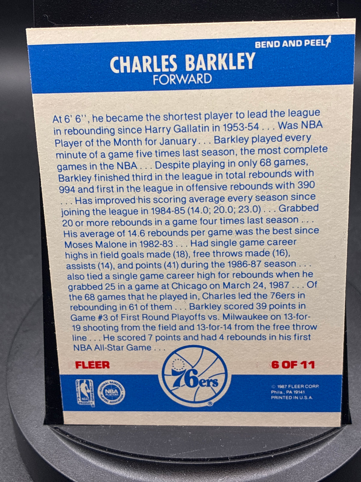 1987-88 Fleer Charles Barkley Basketbal Sticker #6